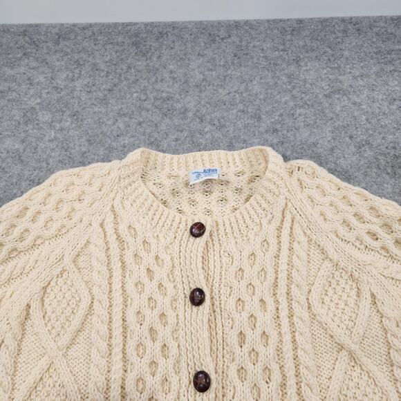 John Molloy Sweater Mens Large? XL? Wool Aran Cable Knit Fisherman Cardigan - Picture 5 of 12